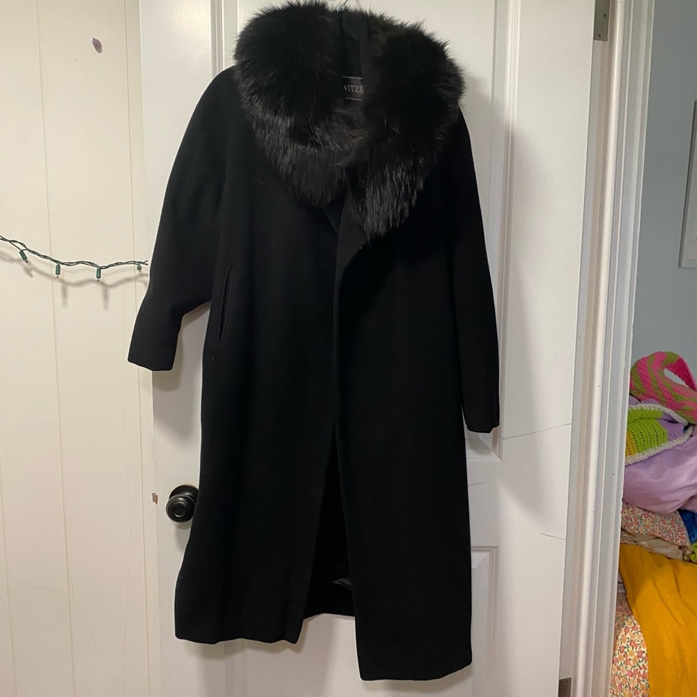 vintage black fur lined coat